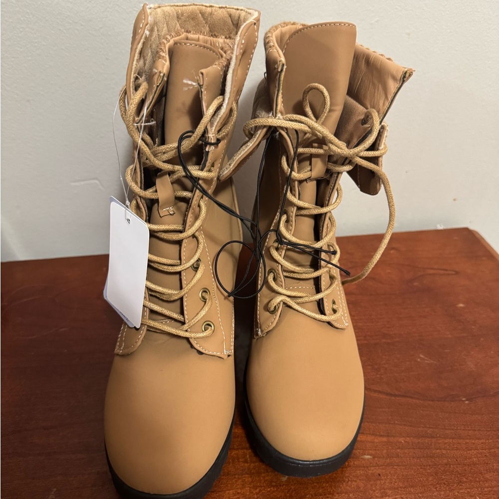 Tan Lace-Up Women's Boots